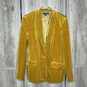 INC Velvet Blazer Size M Bohemian One Button Jacket Holiday Mustard Yellow